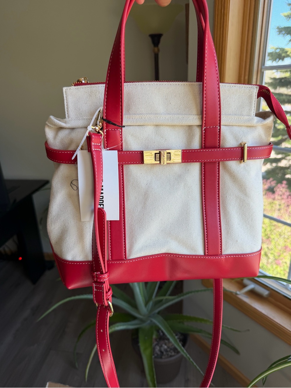 Steve Madden Viral Canvas Tote Bag with Red Trim - Women's Handbag